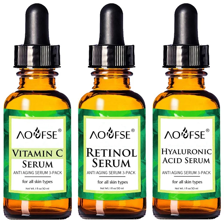 Private Label Moisturizing Contains Vitamin C Hyaluronic Acid  Retinol Serum Face Serum Set Anti Aging Serum 3-pack For Face