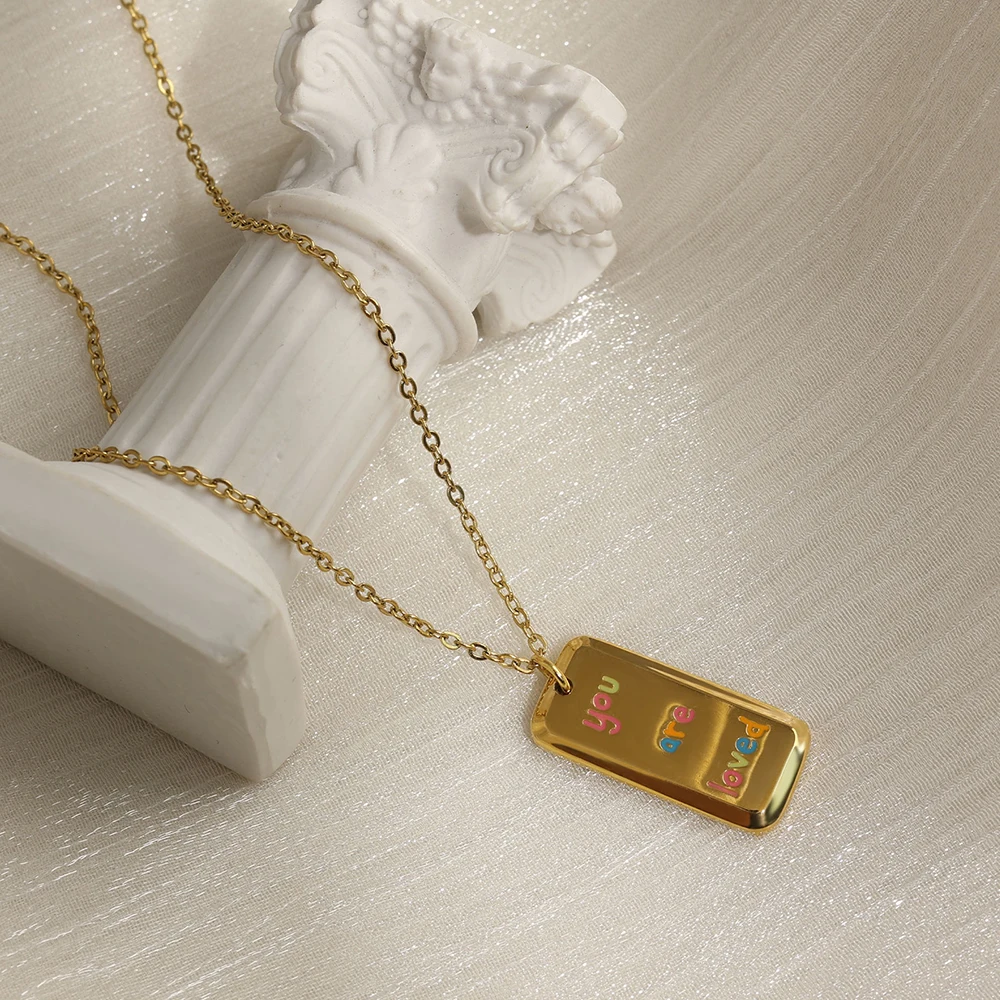 2024 High Quality Stainless Steel Gold Plated Geometric Epoxy Necklace Fashionable Brand Pendant Chains for Jewelry Wholesale