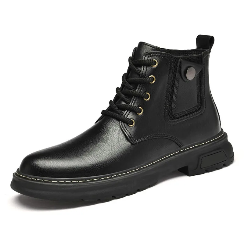 2025 New Design Fashion Style Winter Keep Warm Black Brown Rubber Sole Leather Boots for Men
