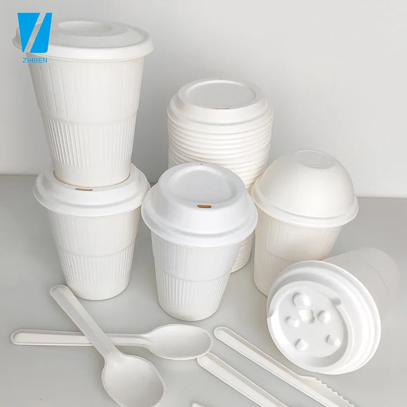 Zhiben Biodegradable disposable sugarcane bagasse pulp paper hot coffee water 80 90mm compostable eco friendly  coffee cup lids