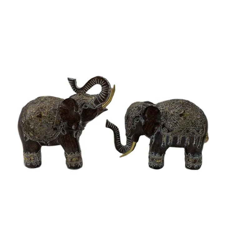 High-quality selling polyresin elephant in marble finishing 2 asst handicraft animal resin home decor
