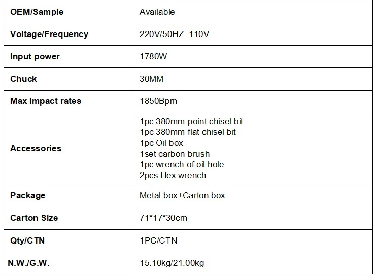 Heavy Duty Power Drill Concrete Breaker Corded Demolition Breaker Hammer Electric Power Tools