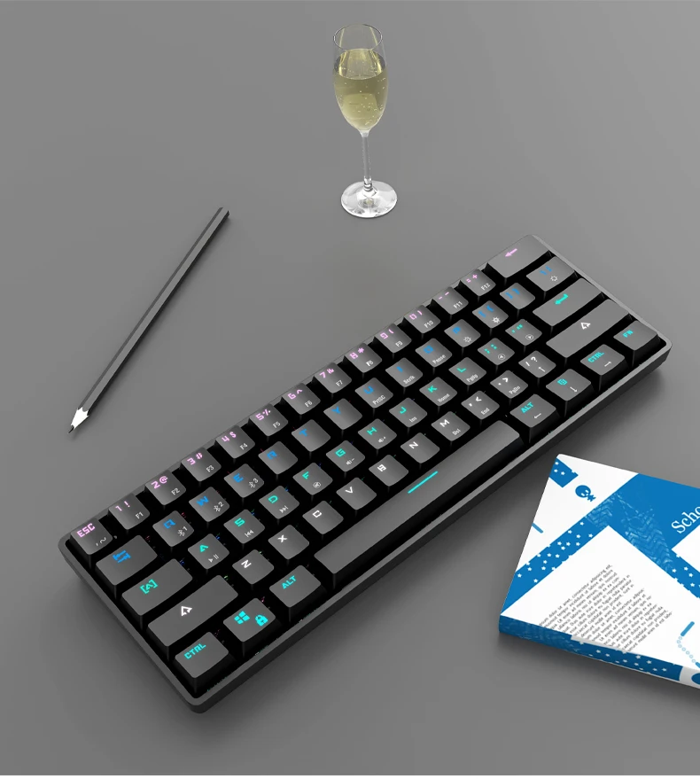 60% Компактная Беспроводная/Проводная Механическая клавиатура RGB игровая с 61