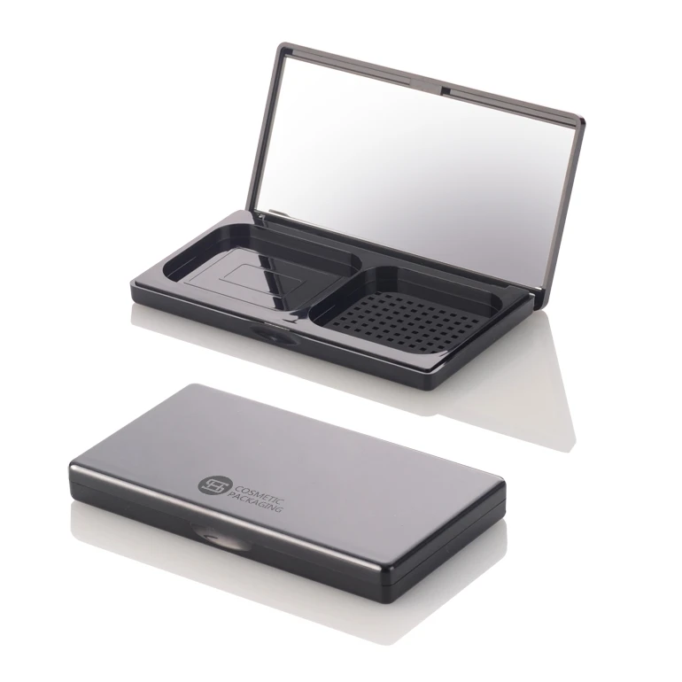 OEM высококачественный черный прямоугольный пластиковый пустой Магнитный компактный контейнер для порошка с зеркалом
