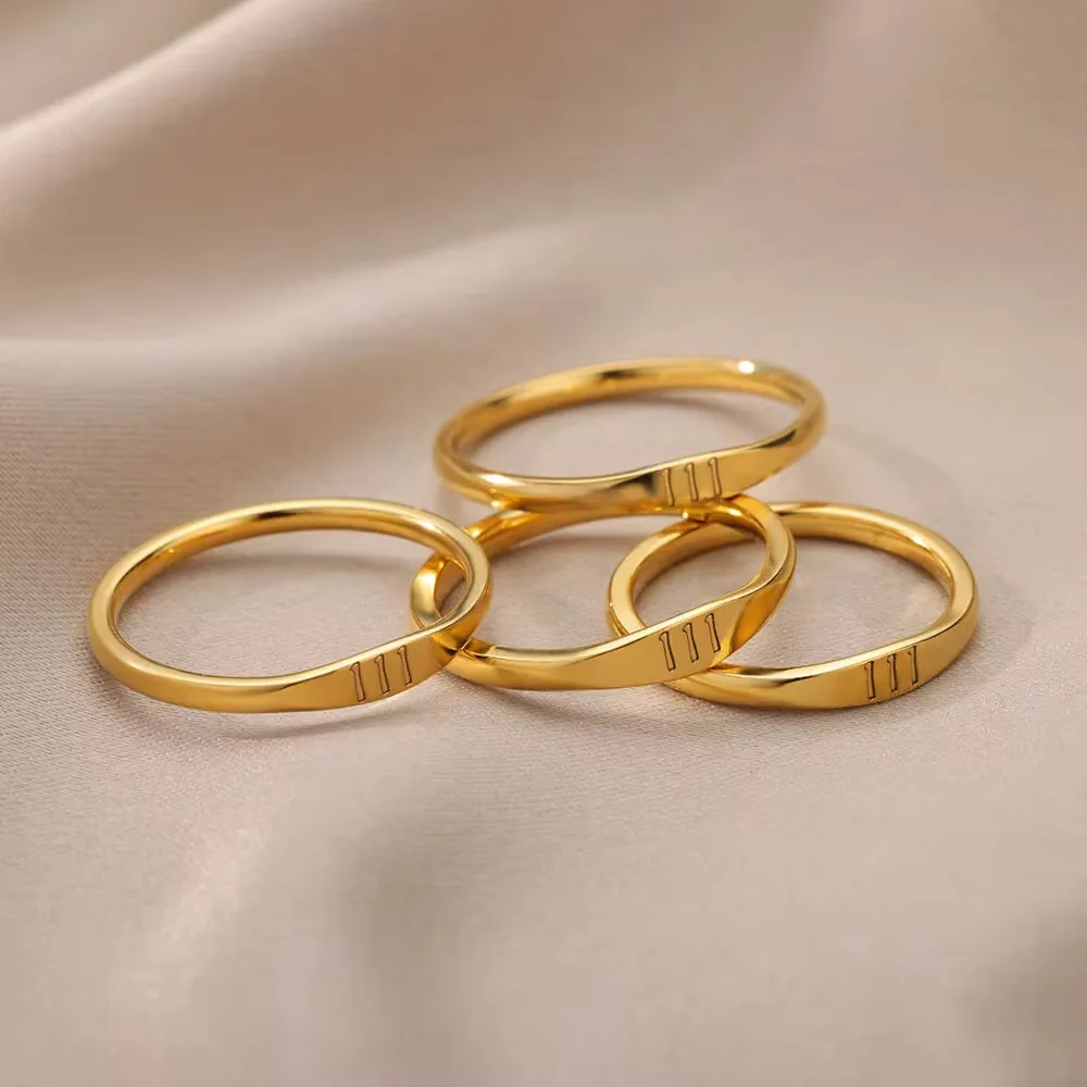 Hongtong D1-48 Stainless Steel 18K Gold Plated Angel Number Ring Minimalist Classic Fashion Jewelry Women Rings
