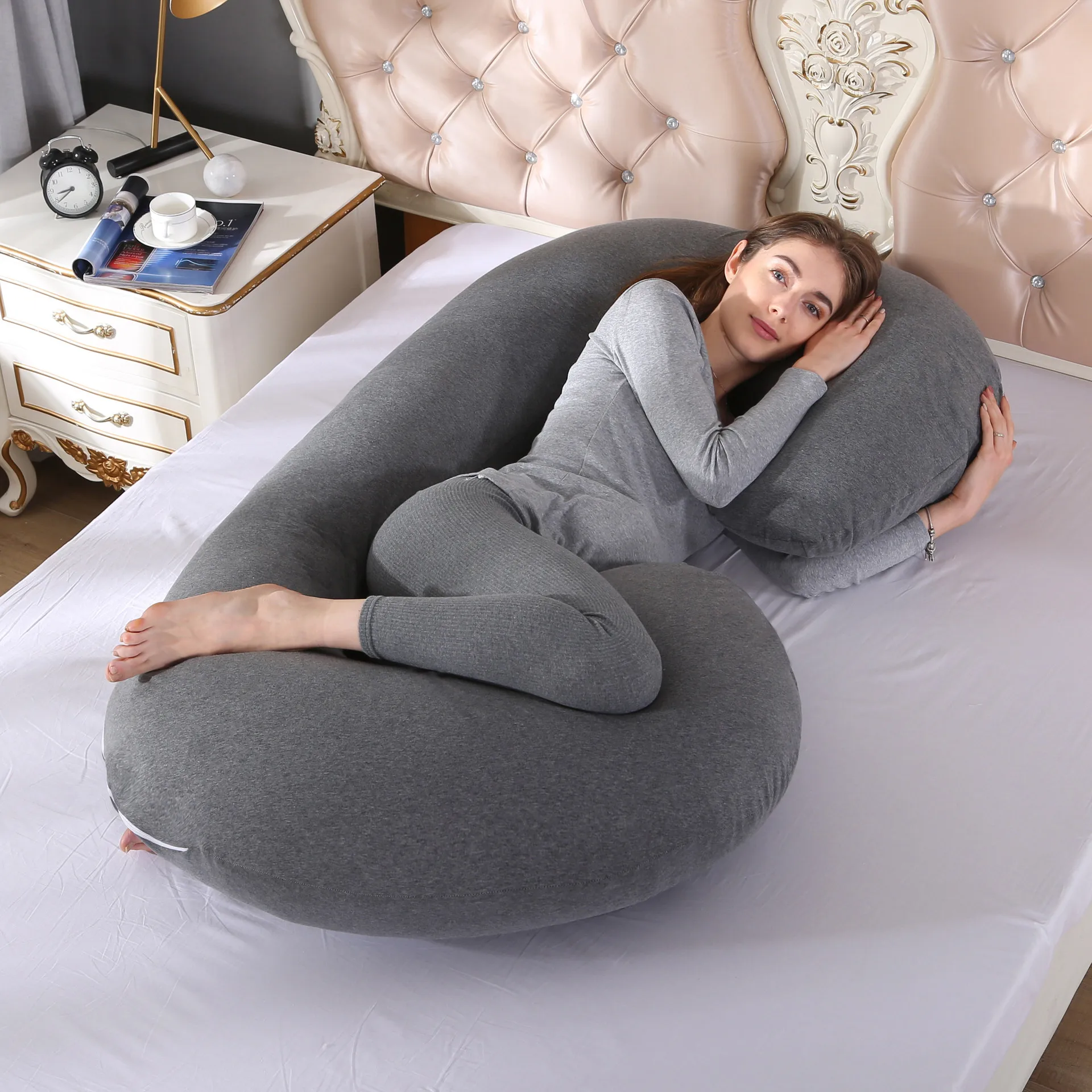 Soft Velvet Cover Pregnancy Maternity Pillows C Shape Full Body Support For Back Belly For Pregnant Women