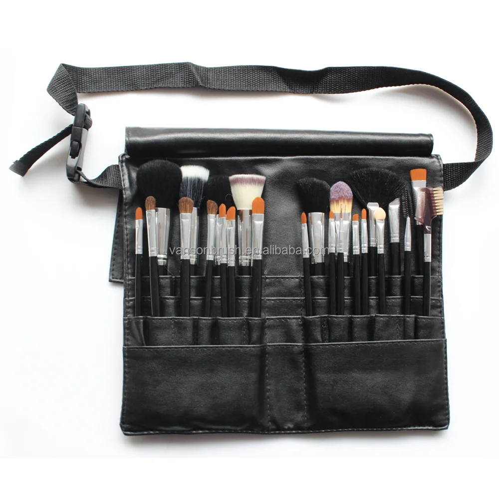 High Quality Vegan Hair 24pcs Professional Makeup Artist Brush Set Personalized Make Up Brush Belt with PU Leather Waist Pouch