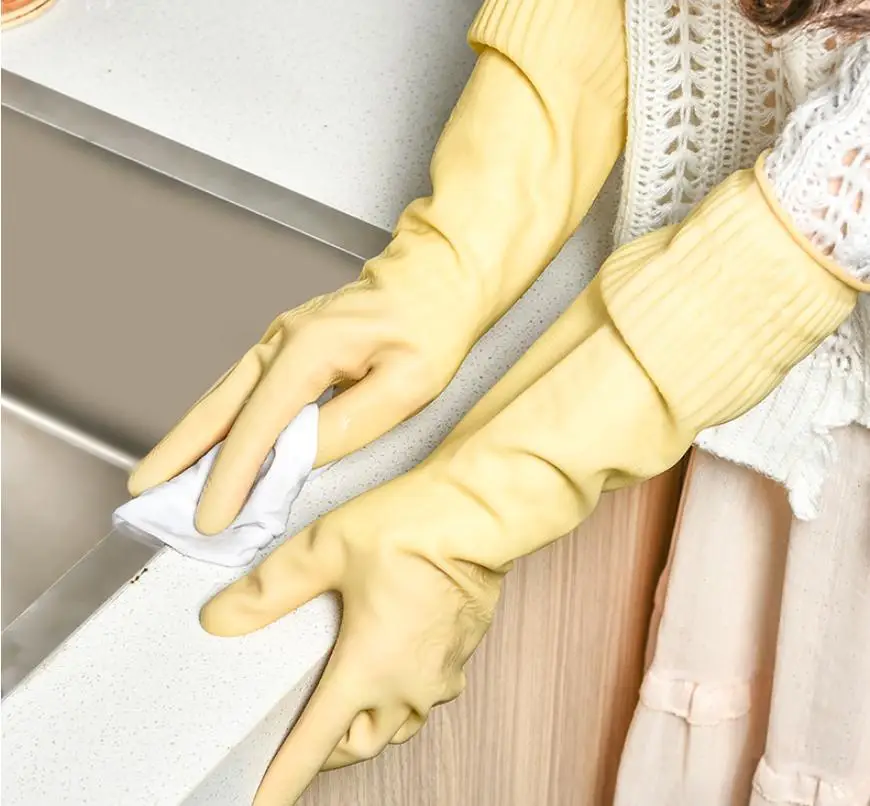 Ladies 38cm Long Cuff Spray Flock/No Lfock Household Garden Cleaning Safety Flower Pattern Glove