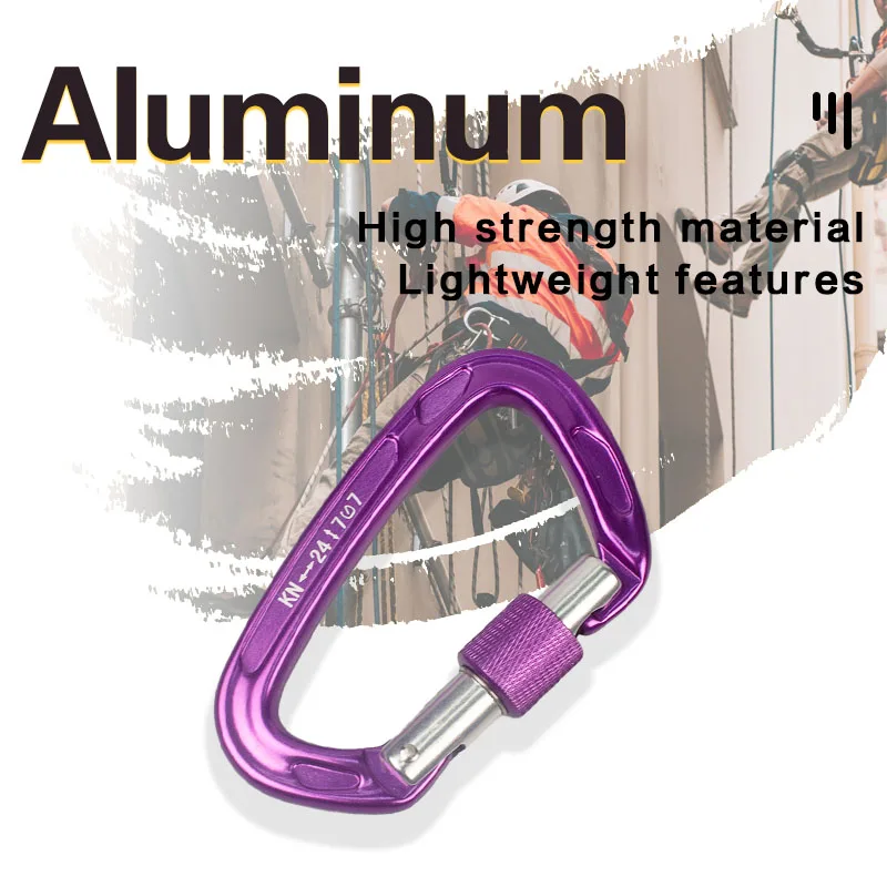 Jensan most popular Aluminum Alloy 22KN D type Screw Rotating Self-Locking Carabiner For Rock Climbing