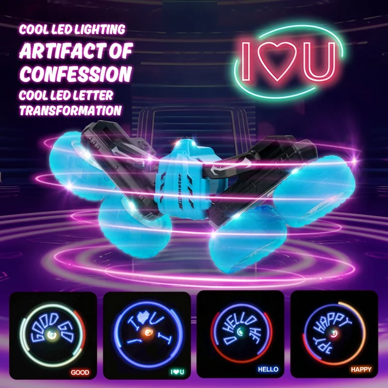 2023 Double Sided Swing Arm Stunt Car 360 Degree Flips Rotating RC Dance Car with 5 Luminous Characters and lighting wheel