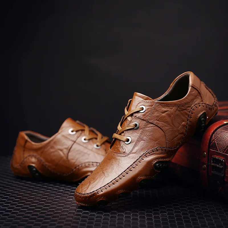 Men Shoes Leather Loafers Casual Shoes Men Flats Moccasins Soft Slip On For Men Loafers Driving Shoes Male Big size 38-48