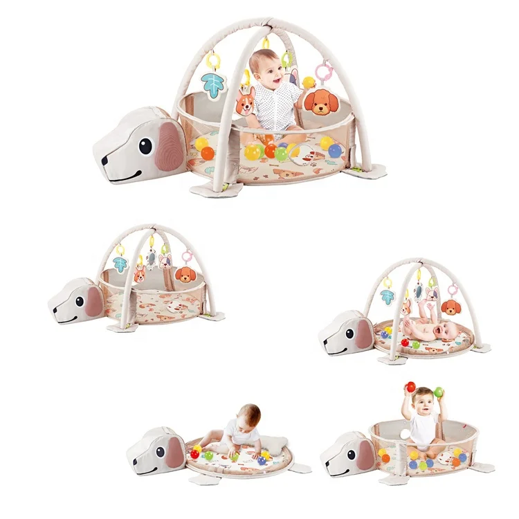 4 In 1 kids Educational Soft Plush Puppy Activity Game Mat Gym Toys with Music and 30 pcs balls