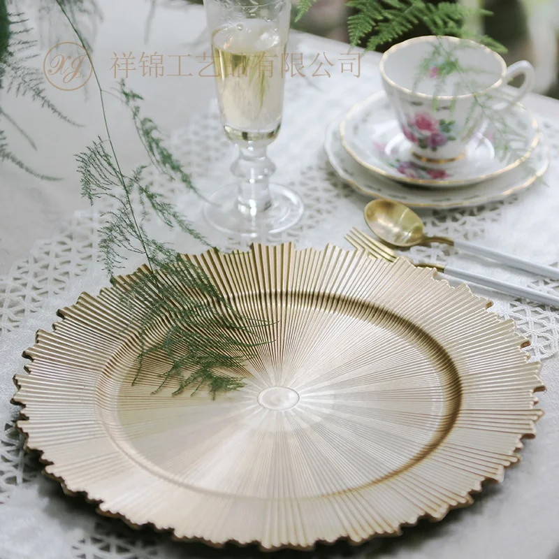 Wholesale Gold Rimmed Plastic Round Dinner Plates 330mm Modern Design of Dishes