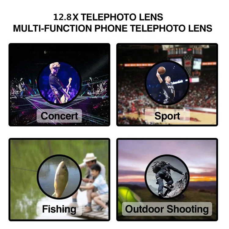 
Aipaxal Hot Sales Universal Clip-on 5 in 1 4K HD 12.8x Telephoto Telescope Mobile Phone Camera Lens for iPhone 
