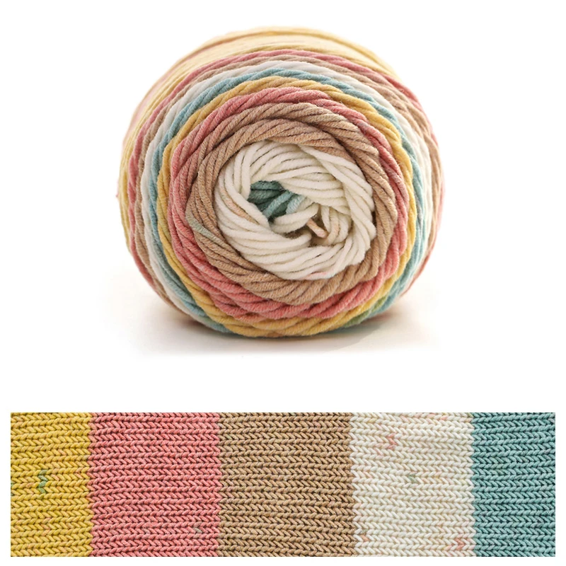 Beautiful Crochet Hand Knitting Natural Rainbow Cake 55% Acrylic 45% Cotton Blended Yarn with 5 Ply for Scarf