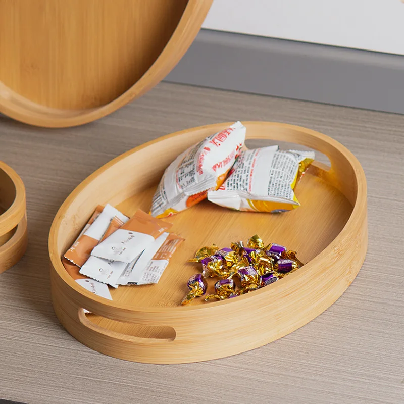 Custom Hotel Restaurant Tray Decoration Oval Shape Tray Bamboo Serving Tray With Handles