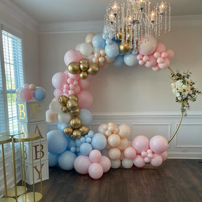 Baby Shower Decorations Macaron White Pink Blue Gold Balloon Arch Kit Wedding Birthday Boy Or Girl Gender Reveal Party Balloon