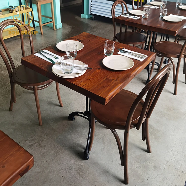 China custom coffee tea shop hospitality commercial cafe oak laminated wood square restaurant furniture table and chair set