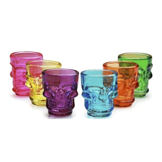 Wholesale Cheapest Price Customized Color Special Shaped  Glass Skull Shot Glasses Mini Whiskey Vodka Shot Glass Cups