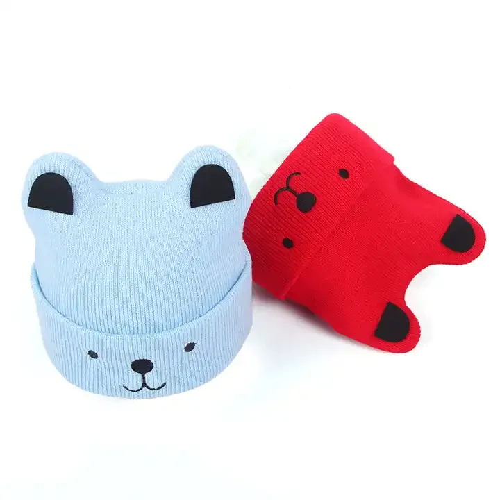 Wholesale Winter Funny Children Baby Hats Embroidery Cat Ears Beanie Knitted Kids Hat