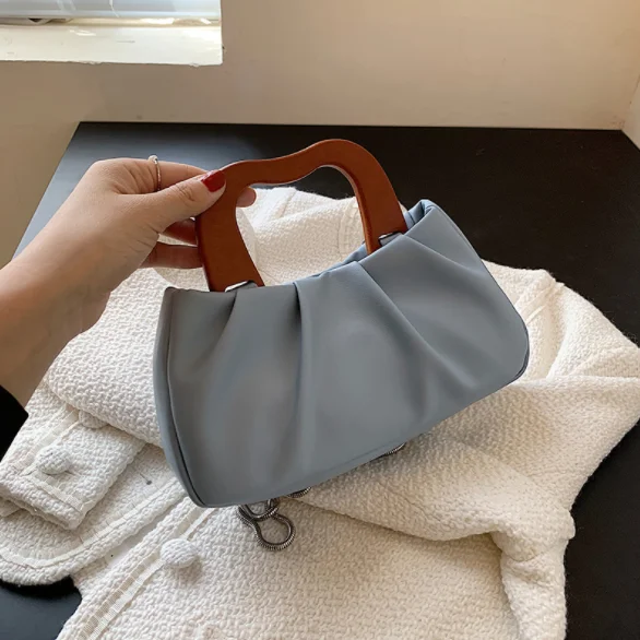 
Fashion design wooden wrist pu leather handbags ladies pu bag hand bags women 