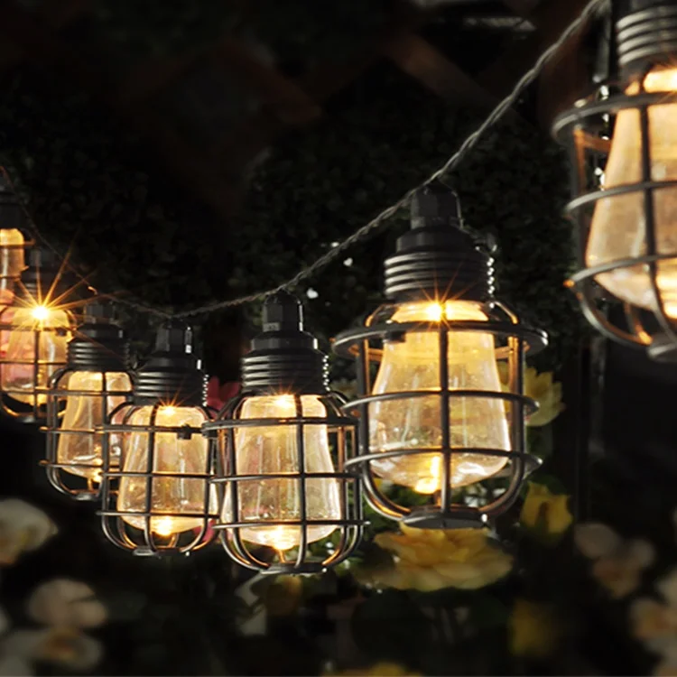 Retro Outdoor Birdcage Design Solar LED String Light Flickering Flame Decorative Lighting for Garden Backyard