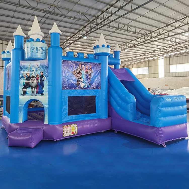 Cheap combo bounce house wet dry jumping castle with slide and pool frozen elsa inflatable bouncer
