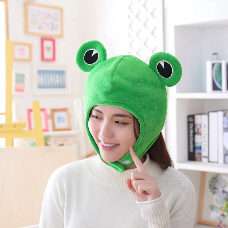 Cute Plush Big Ear Frog Head Cover Halloween Costume Cosplay Party other Winter Hats for Adult and Kids