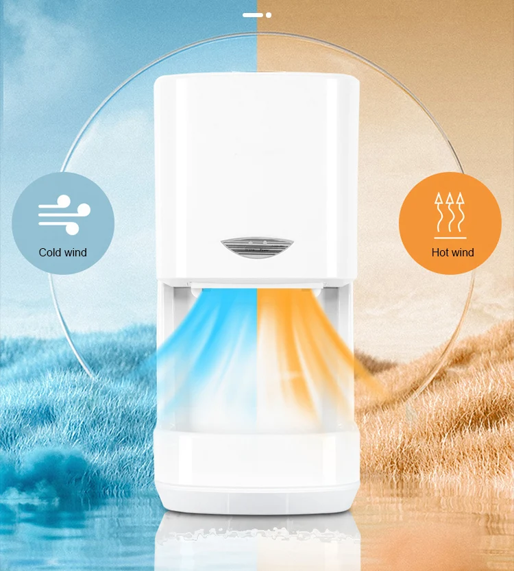 OEM настенная сушилка для рук с лотком, мощность 1250 Вт, регулировка горячего и холодного воздуха, низкий уровень шума, автоматическая сушилка для туалета