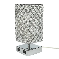 Touch Control Crystal Table Lamp Set of 2 Bedside Nightstand Lamps with 2 USB Charging Ports,Crystal Decorative Desk Lamp