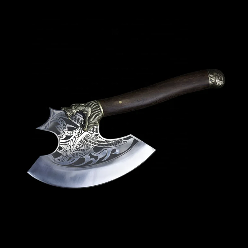 2023 China Longquan Wooden Handle Strong Bone Cutting Butcher Outdoor Hand Forged Axe Blade