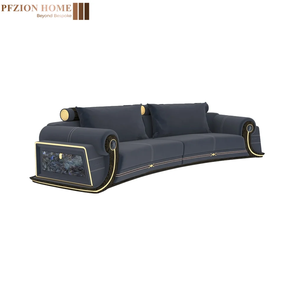Original Design Luxury Sofa Genuine Leather Natural jadeite luxury stone Wood Frame Villa Living Room Sofa Furniture