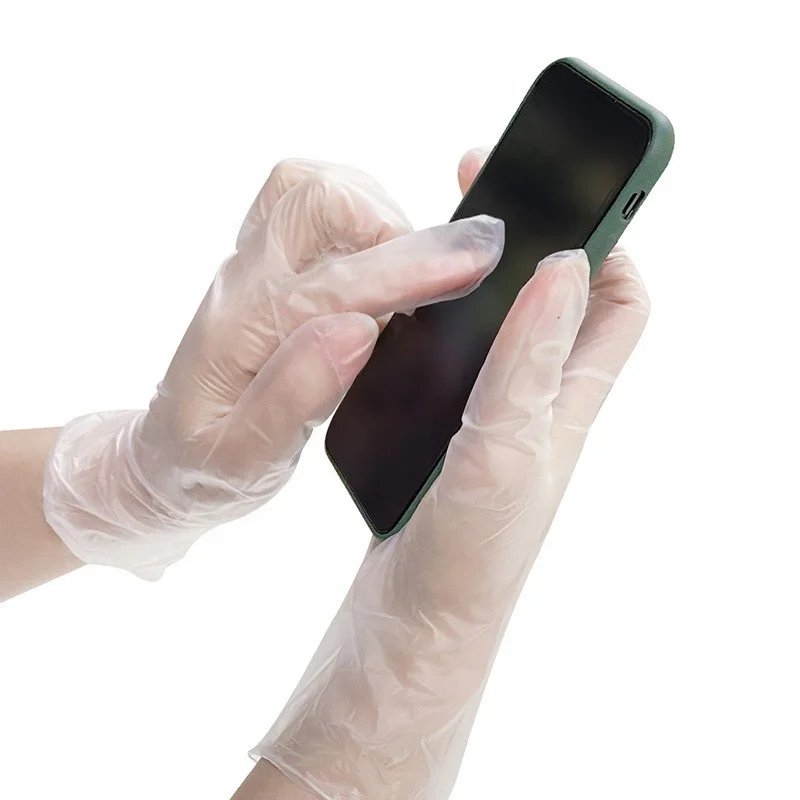 China cheap large stock 100 per box transparent soft food grade vinyl touch screen Pvc inspection gloves No vinyl powder gloves