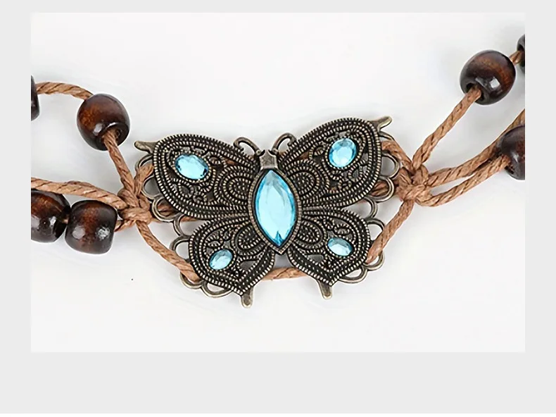 Handmade Bohemian Ethnic Style Czech Knitted Belts Comfortable  Casual Woven Strap Butterfly Shape Rhinestone Leisure Holidays