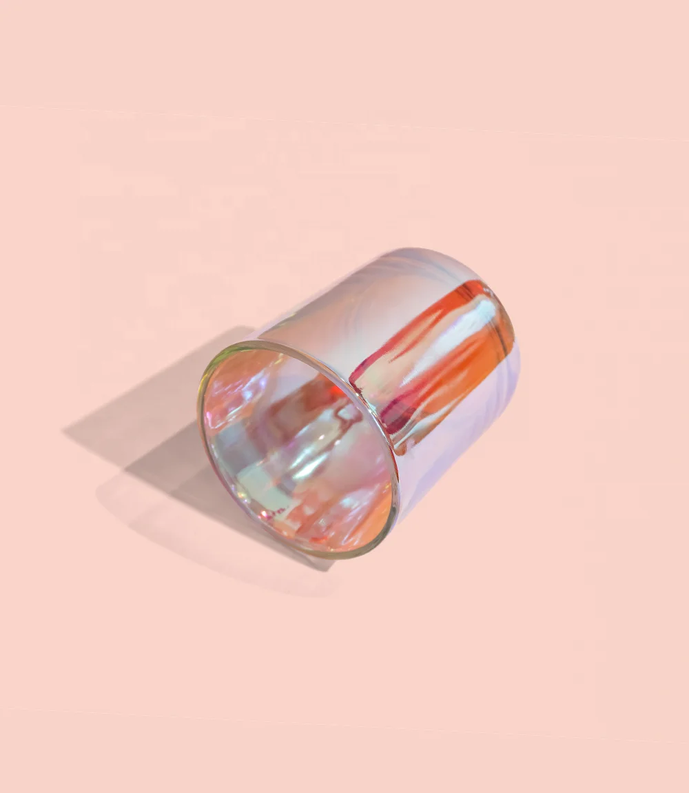 Wooden Wick Round Bottom Square Candle Holder Iridescent Electroplating Scented Candle Glass Jar With Lid Wholesale