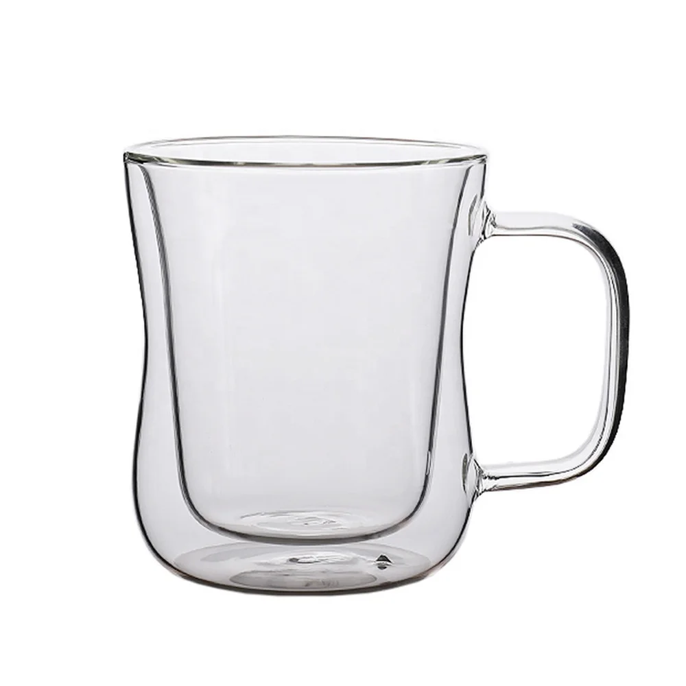 Double Walled Clear Glass Coffee Mug, Espresso Cup with Handle 300ml