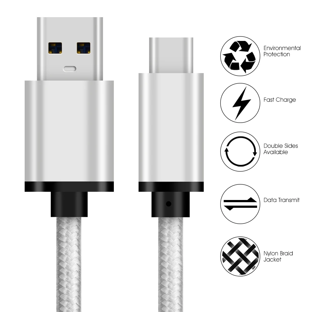 Нейлоновый Плетеный USB C кабель для зарядки телефона Samsung Galaxy S20 S10 S9 S8 Plus Note