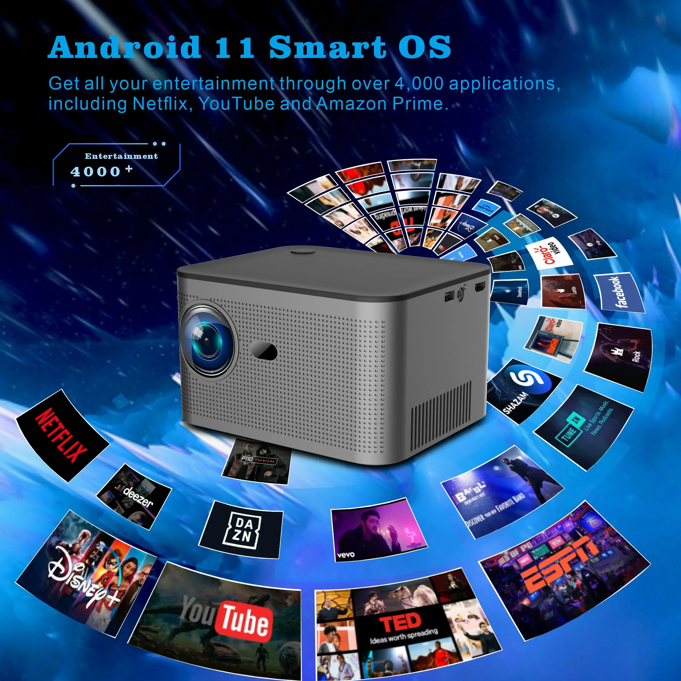 QBUY NEW HY350 Factory Direct Supply Projector HY350 Android 11 LCD 1080P 300Ansi LM Portable Projector for Home Theater