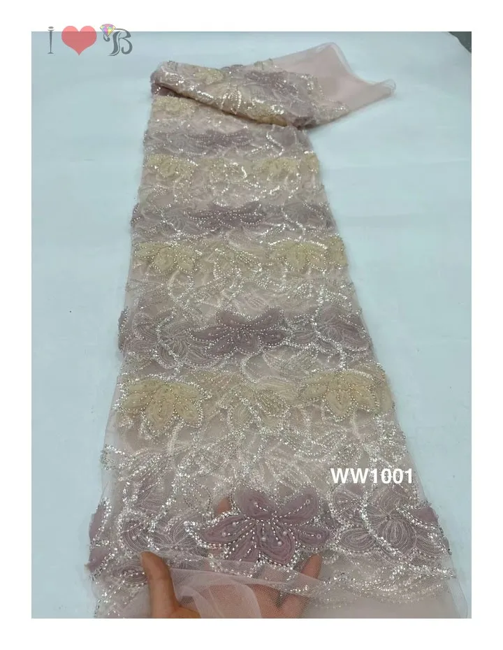 hot selling uniquely designed ribbon embroidery with beads french tulle lace fabric