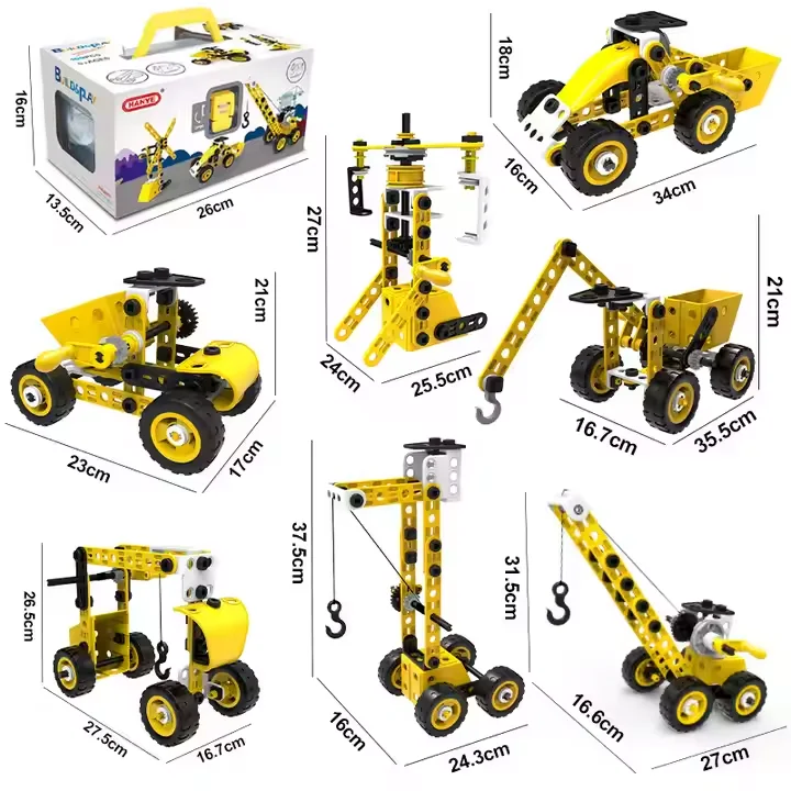 100PCS 8 in 1 Construction City Engineering Truck Toy Kit Educational STEM Screw Assemble DIY Erector Building Set for Kids Boys