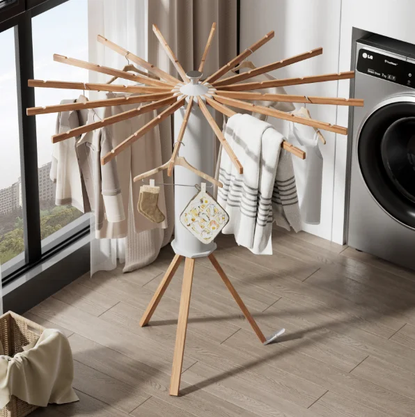 16 Beech Rods Tripod Clothes Rack For Drying For Laundry Use For Space Saving