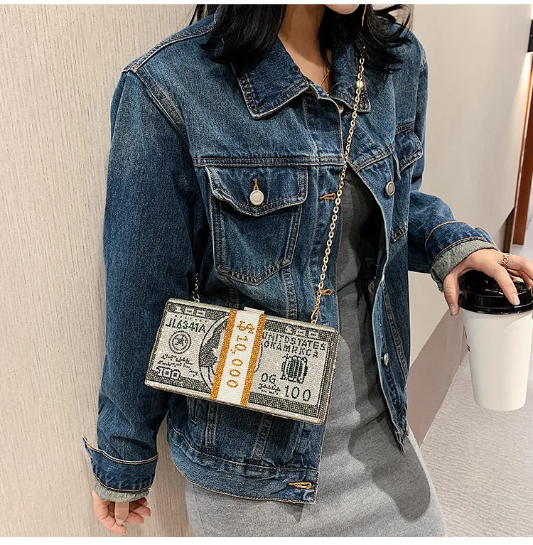 
2020 Woman party clutch purse crystal dollar money crossbody bags ladies evening clutch bag handbag 