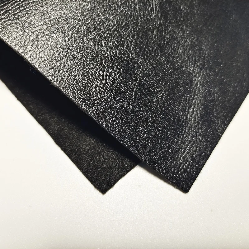 Black 0.9MM thick high-quality smooth fine sheepskin pattern PU synthetic leather fabric used for handbag, car seat material