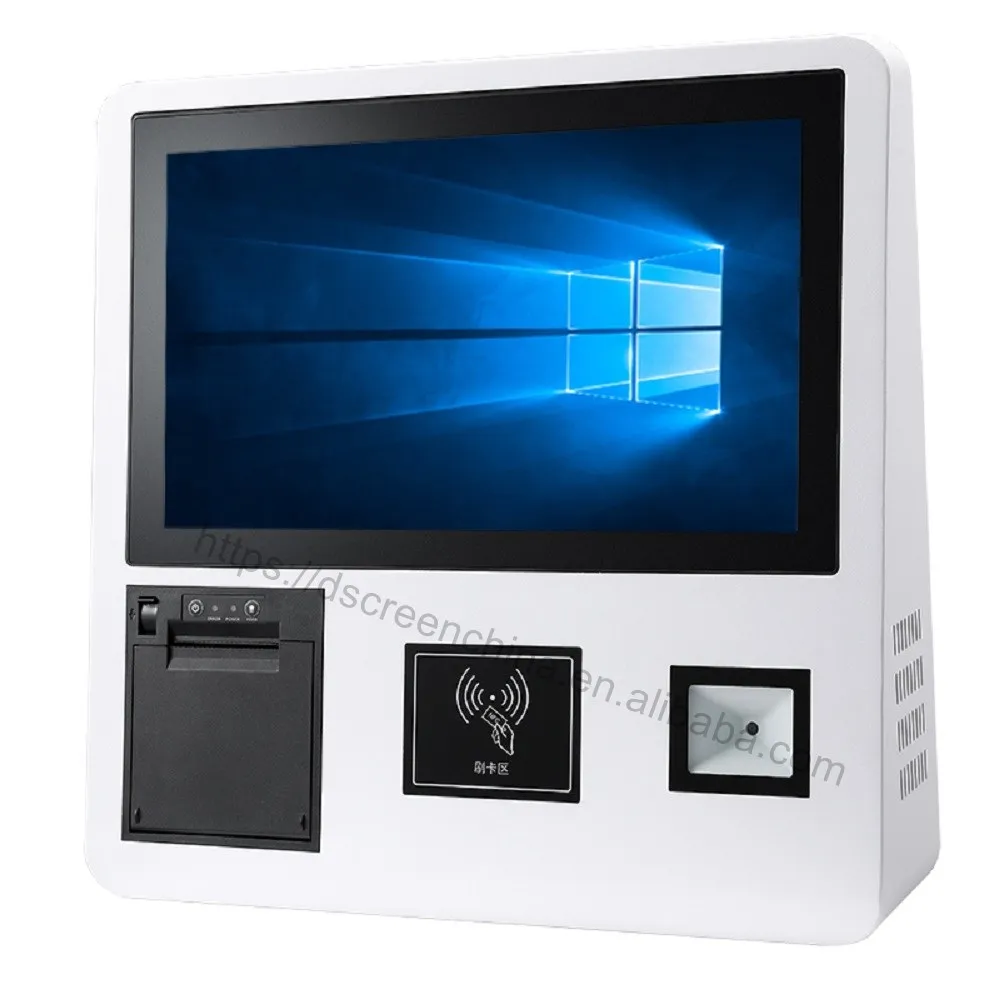 15.6inch wall mounted self checkout kiosk printer scanner NFC RFID self service kiosk ordering machine for restaurant