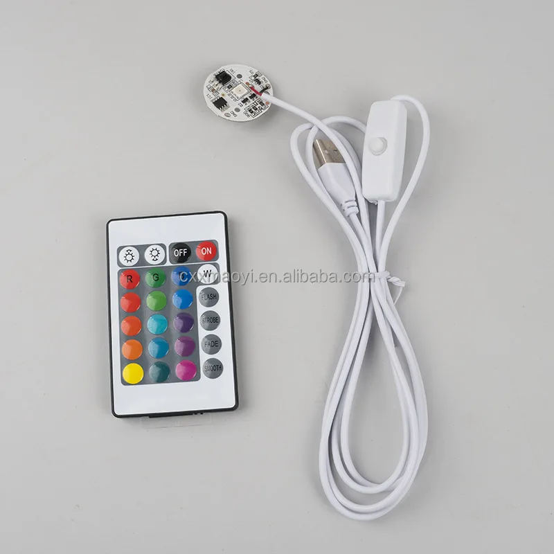 5V 31mm diameter RGB color 24keys remote control wood base light source LED board with usb cable wire