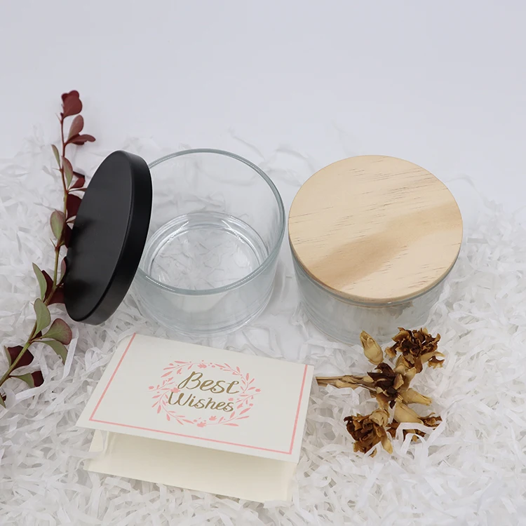  Hot Sale Wholesale Empty Candle Container With Lid Glass Jar Wood