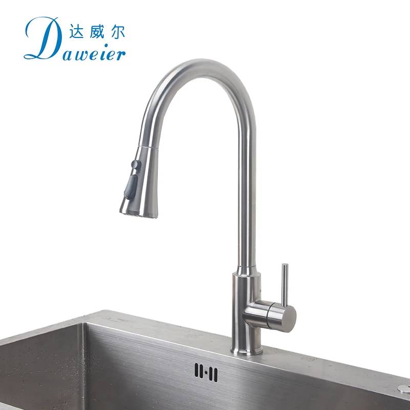 China Factory 304 Stainless Steel Kitchen Mixer Faucet Pull Out Kitchen Faucet