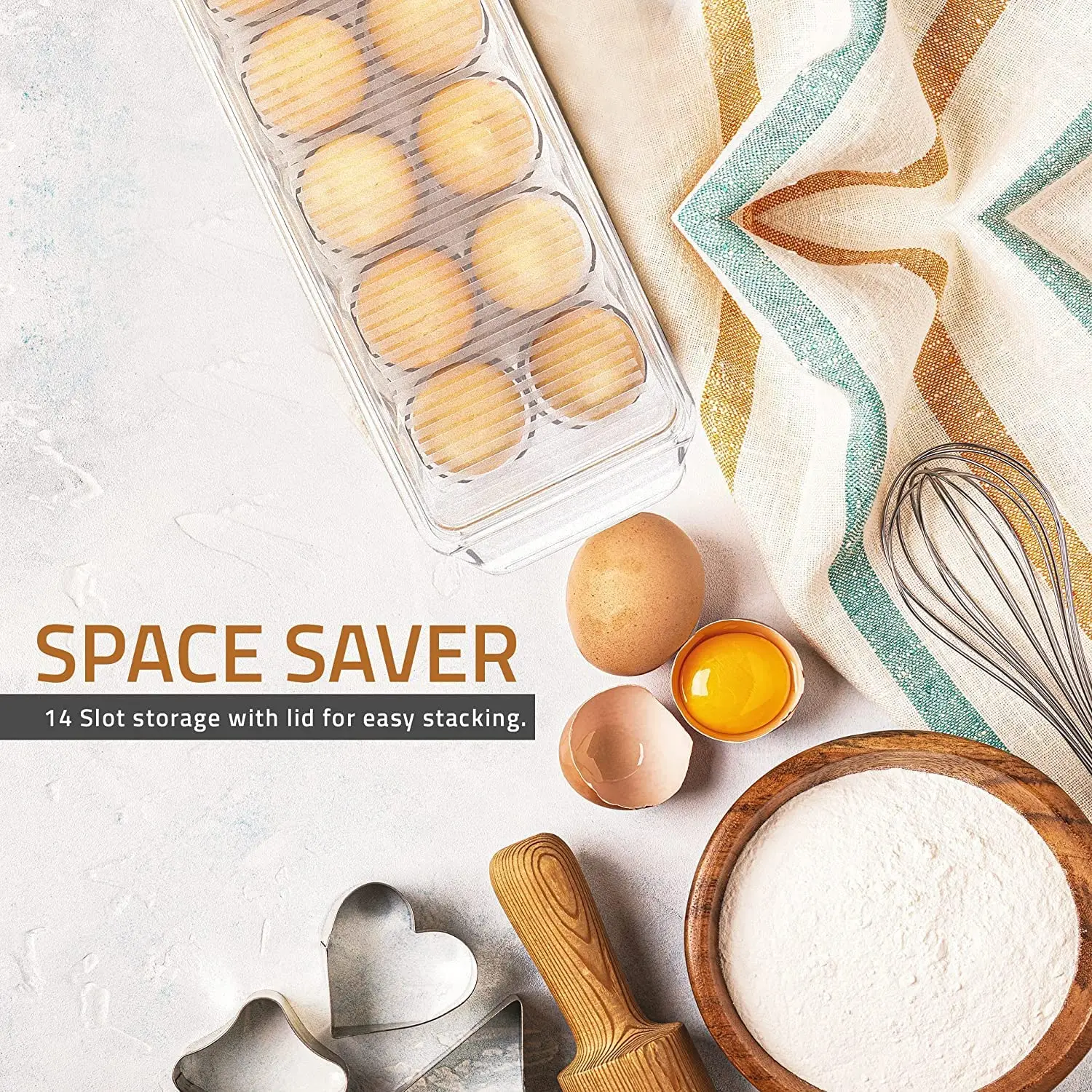 Hot Selling Home Use 14 Cell Tray Container Plastic Egg Cartons Storage Fridge Organizer Box For Chicken Eggs With Lid & Handle