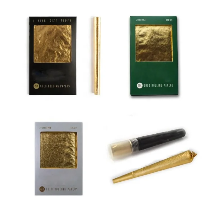 High end 24K gold rolling papers 2-sheet pack custom logo gold rolled cone for party