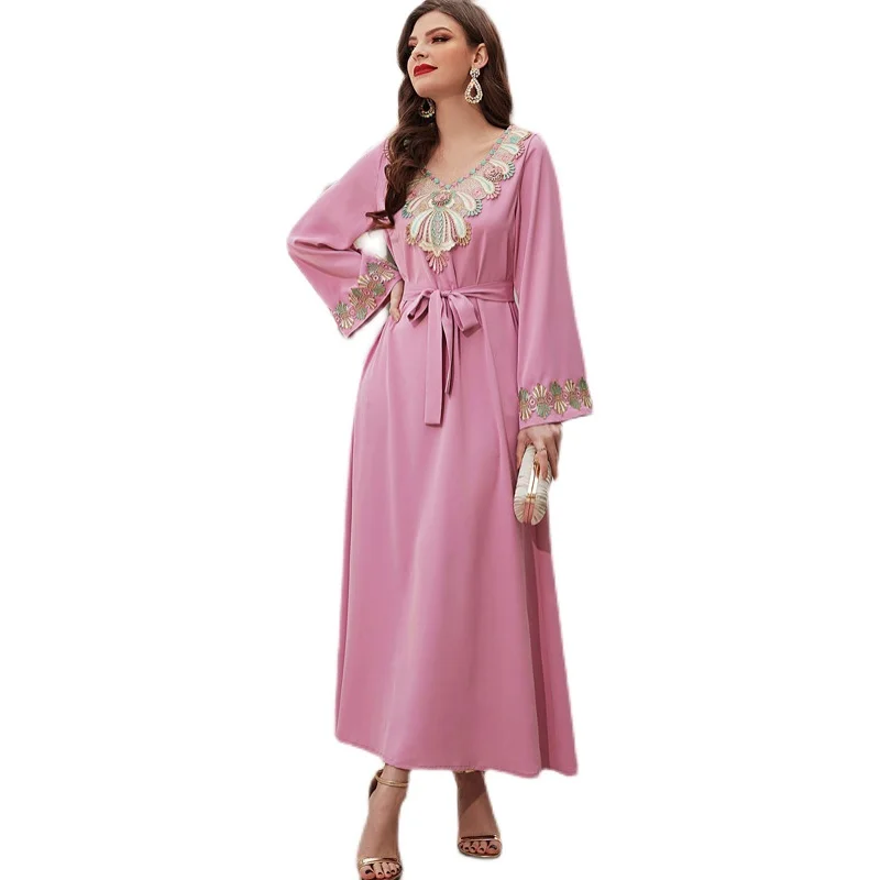 Ladies party dress Wholesale cotton gown Dubai Arabian Desi Ladies pink dress